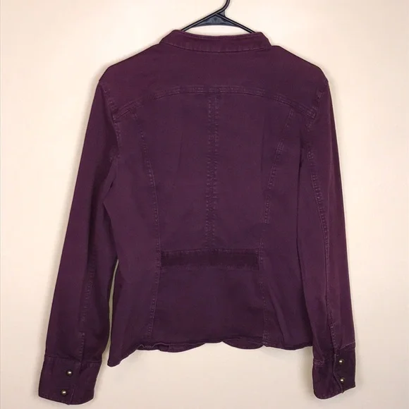 White House Black Market Women’s Purple Denim Utility Button-Up Jean Jacket - Picture 6 of 9